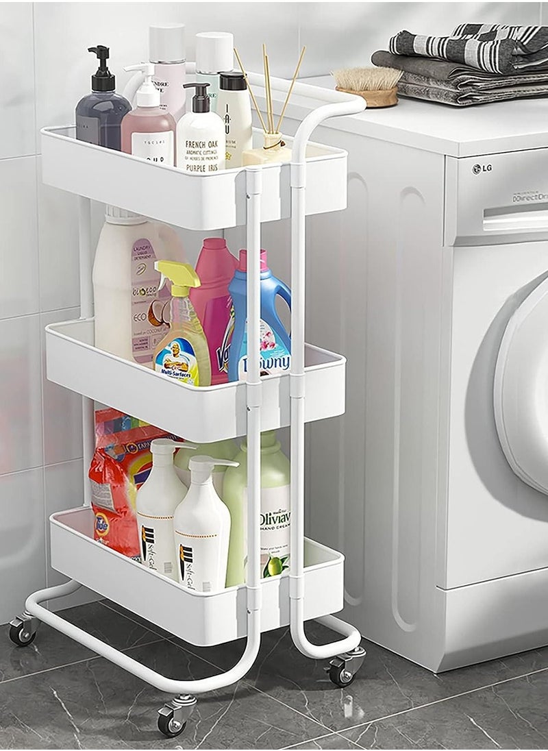 3-Tier Rolling Storage Shelf Utility Cart With 2 Lockable Wheels and Ergonomic Handle
