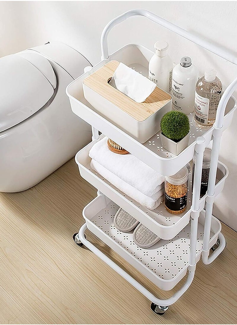 3-Tier Rolling Storage Shelf Utility Cart With 2 Lockable Wheels and Ergonomic Handle