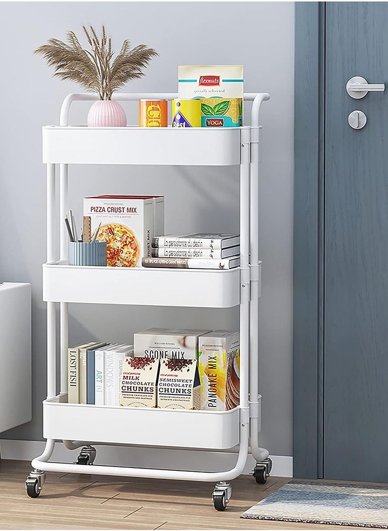 3-Tier Rolling Storage Shelf Utility Cart With 2 Lockable Wheels and Ergonomic Handle