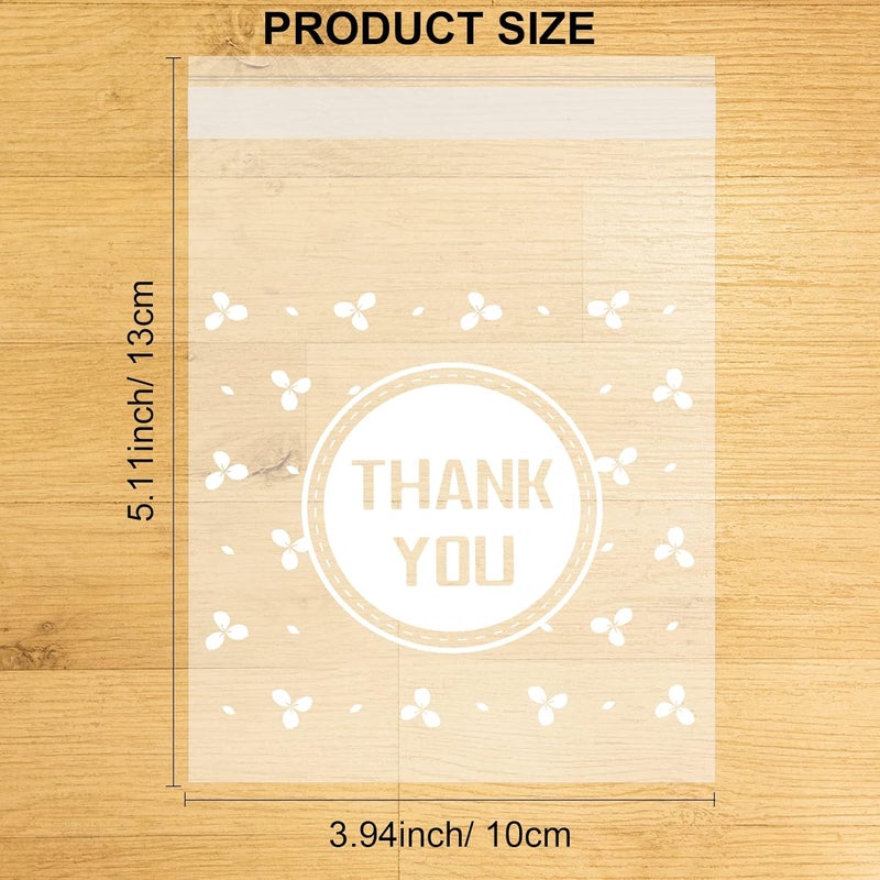 Konsait 100Count Thank You Cookie Candy Treat Bags SelfAdhesive Sweets Biscuit Dessert Plastic Bags Packaging Cellophane Gift Goody Bags for Bithday Summer Party Favors Supplies 3951inch - Image 2