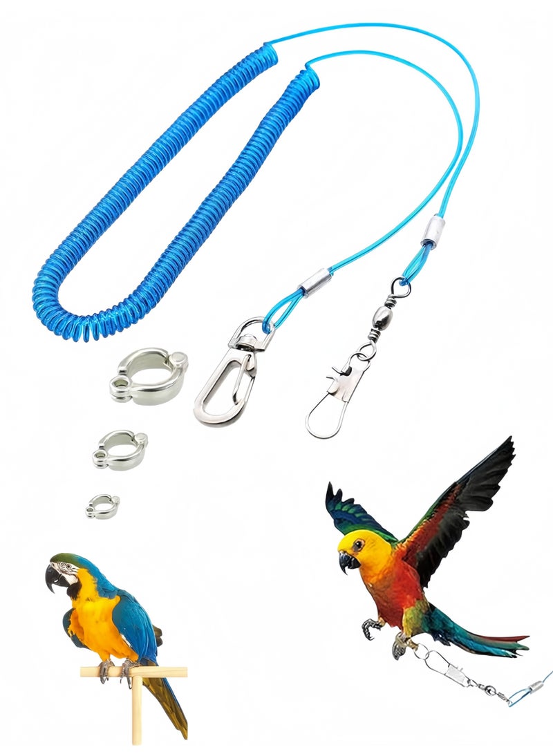 3 Meters Parrot Flying Rope, with 3 Sizes Foot Rings, Parrot Foot Chain Flying Training Outdoor, Anti-Bite Elastic String Training Harness, Bird Training Rope Bird For Pet, Blue - Image 1