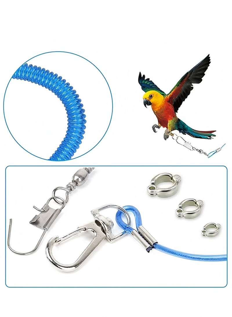 3 Meters Parrot Flying Rope, with 3 Sizes Foot Rings, Parrot Foot Chain Flying Training Outdoor, Anti-Bite Elastic String Training Harness, Bird Training Rope Bird For Pet, Blue - Image 2