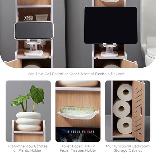 Doxo Waterproof Toilet Paper Holder Behind Toilet Storage Cabinet for Restroom, Slim Toilet Paper Storage with Lid (0ak) - Image 4