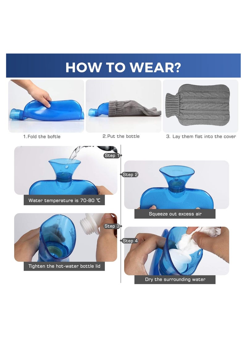 إسكدنيا 2 لتر الترمس الشفاف الكلاسيكية مع غطاء محبوك - تخفيف التشنجات وإدارة الألم والراحة في الليل - الكبار وسادة الماء الساخن - Image 3