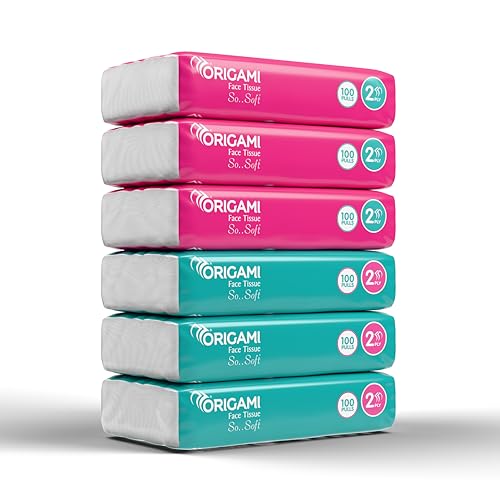 Origami So Soft 2 Ply Facial Tissue Pack | Ultra Soft, Skin Friendly & Highly Absorbent Face Tissues | Multipurpose Car, Home & Office Use | Pack of 6 (100 Pulls Per Pouch, 600 Sheets) - Image 1