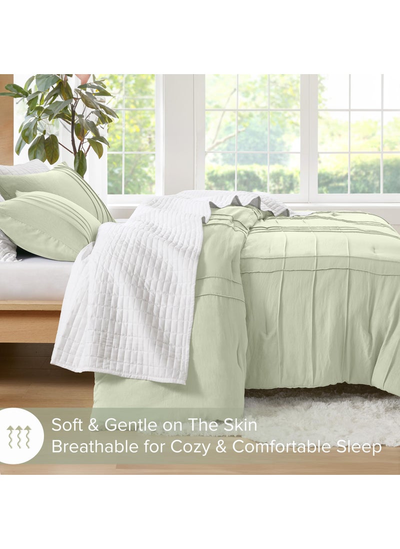 Comfort Spaces Comfort Spaces Sage Full Size Comforter Set - 3 Pieces Pintuck Pleated Bedding Sets  All Season Lightweight  Extra Softness Pre-Washed Microfiber Bed Set  Shams  - Image 2