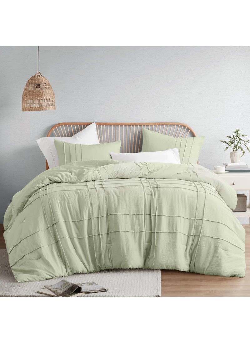 Comfort Spaces Comfort Spaces Sage Full Size Comforter Set - 3 Pieces Pintuck Pleated Bedding Sets  All Season Lightweight  Extra Softness Pre-Washed Microfiber Bed Set  Shams  - Image 1