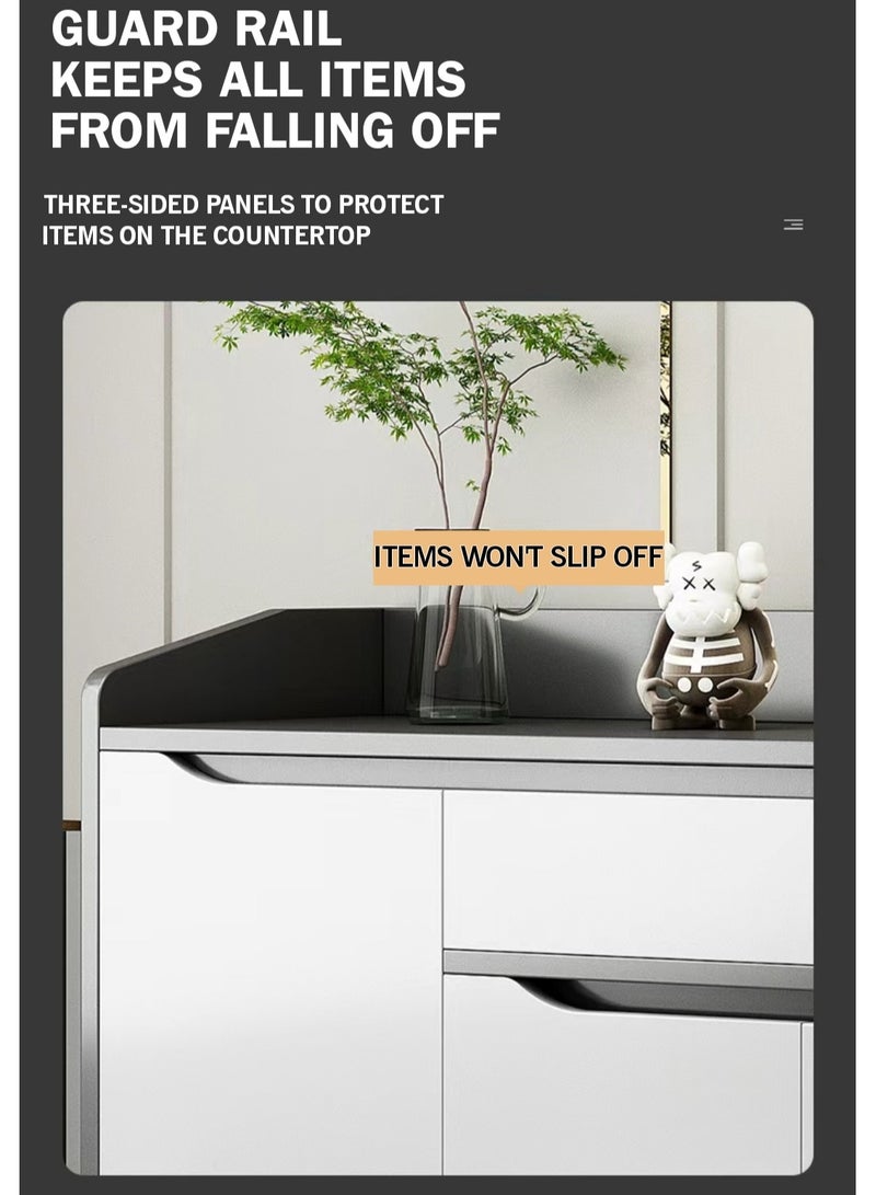 اليسا خزانة أحذية عصرية باللونين الرمادي والأبيض مع درج - مصنوعة من ألياف متوسطة الكثافة (MDF) ومعدن، بأربعة أبواب لتخزين أكثر من 34 زوجًا، بتصميم سطح عمل مرتفع، مقاس 140×100×30 سم - منظم أنيق للمدخل للعائلات وعشاق الموضة - Image 3