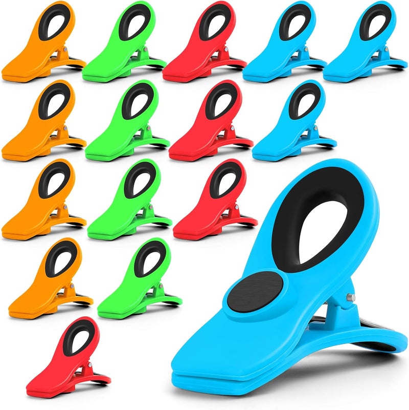 Jetmore 16 Pack Chip Clips Bag Clips, Multicolor Clips for Food Packages, Multipurpose Magnetic Clips, Chip Clips Bag Clips Food Clips, Refrigerator Magnet Clips Chip Clip, Bag Clips for Food Storage - Image 1