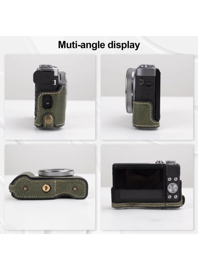 Rieibi G7X Ii Iii Case, Vintage Leather Camera Case For Canon Powershot G7 X/G7 X Mark Ii/G7 Dslr Camera, Protective With Strap, Green, - Image 3