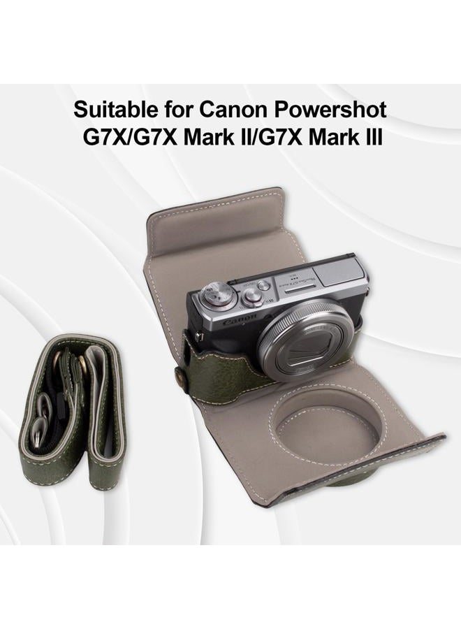 Rieibi G7X Ii Iii Case, Vintage Leather Camera Case For Canon Powershot G7 X/G7 X Mark Ii/G7 Dslr Camera, Protective With Strap, Green, - Image 2