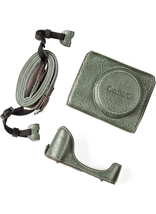 Rieibi G7X Ii Iii Case, Vintage Leather Camera Case For Canon Powershot G7 X/G7 X Mark Ii/G7 Dslr Camera, Protective With Strap, Green, - Image 1