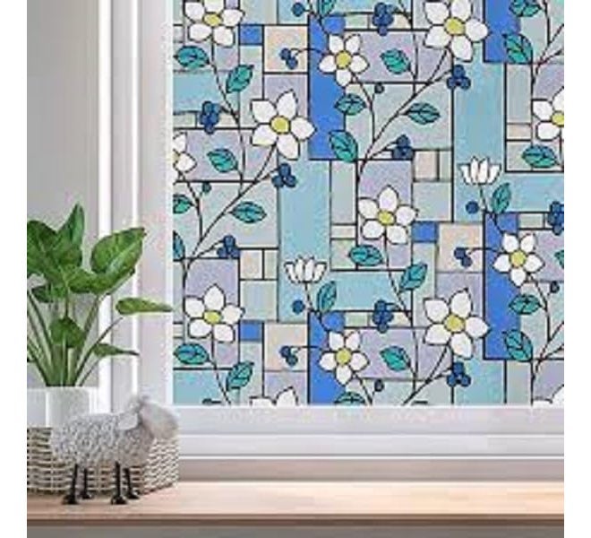 ® Privacy Windows Glass Film Glass & Doors, Self Static Cling Frosting Decorative Window Stickers Window Tinting for Home Bathroom (24 X 100 Inch, Blue Daisy Frosted)
