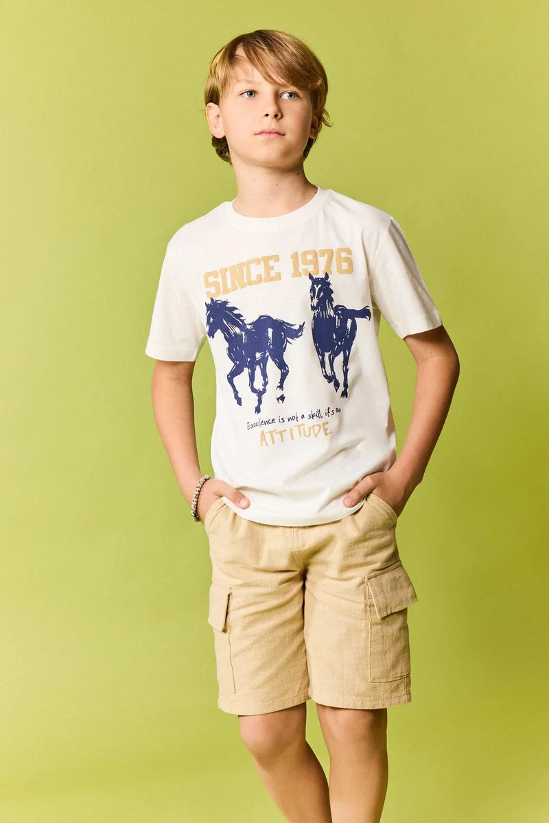 ديفاكتو Boy Regular Fit Cotton Beige Shorts