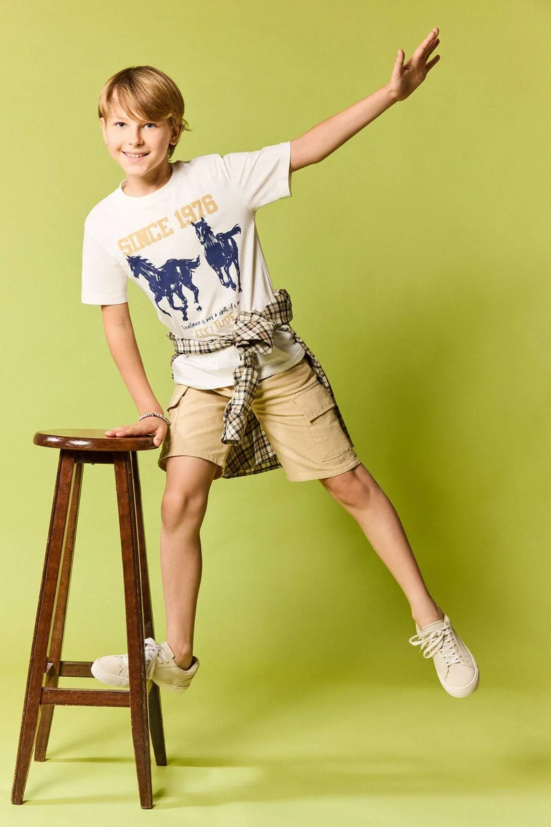 ديفاكتو Boy Regular Fit Cotton Beige Shorts