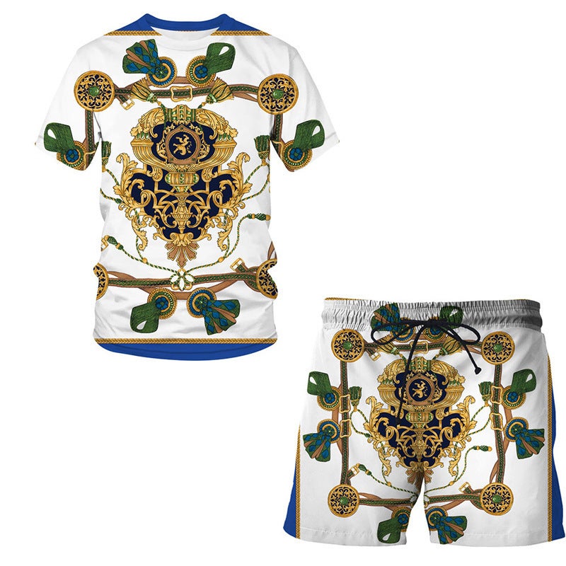 European Code Hawaii Seaside 3D Printing Men'S Casual Loose Suit Beach Short Sleeve Shorts - Image 1