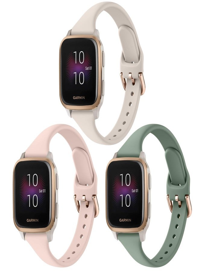 Meliya 3-Pack Slim Bands Compatible with Garmin Venu/Venu Sq 2, 20mm Soft Slim Silicone Sport Replacement Wristband Straps for Women Men (Pink Sand+Cactus+Starlight) - Image 1