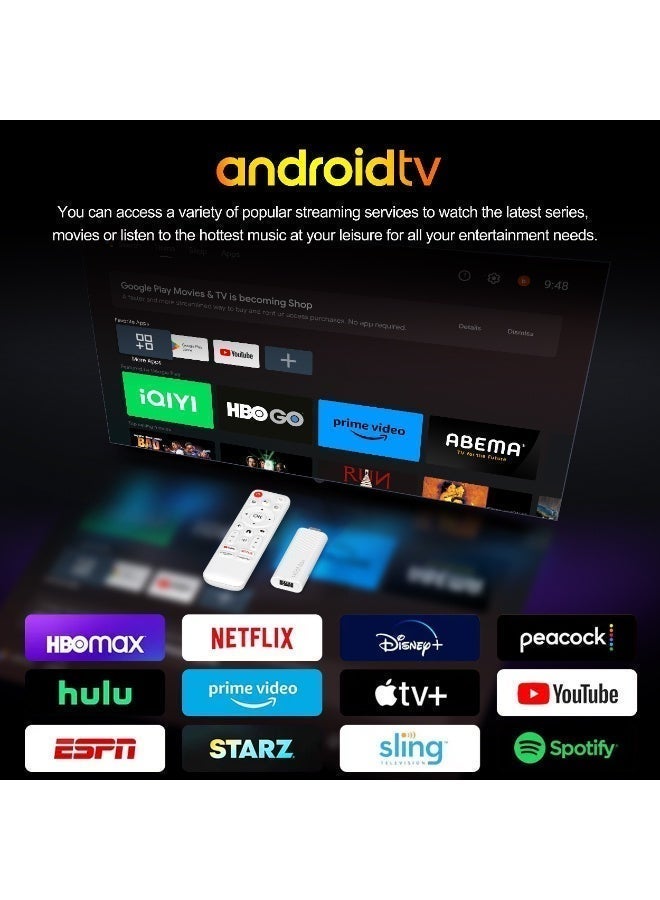 porodo 4K Android Smart Streaming TV Stick with Google Assistant & Voice Control / 16GB Internal Storage / RAM 2GB DDR3 / HDMI Port / Plug & Play Setup / Dual Band Wi-Fi  - White - Image 3