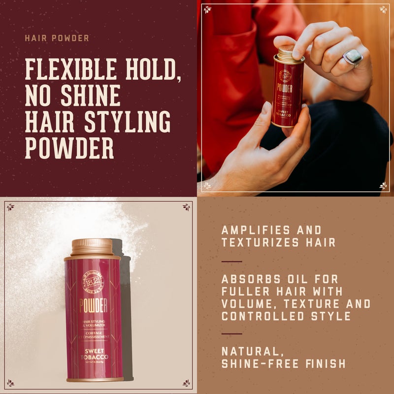 18.21 Man Made Hair Styling Powder for Men, Adds Volume, Texture, and Absorbs Oil with a Matte Finish, Flexible Hold, and Bold Sweet Tobacco Scent - Image 2