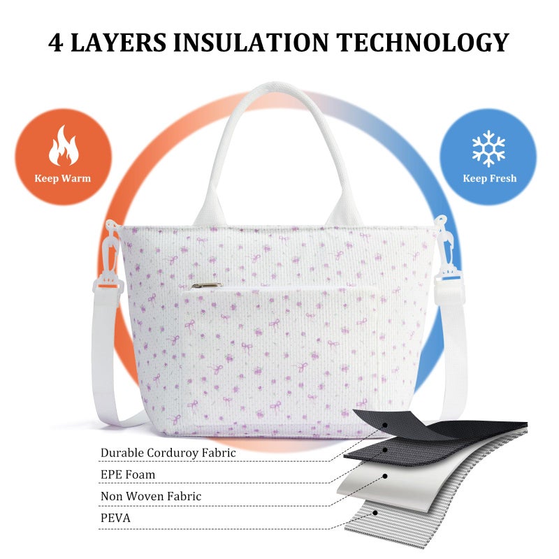 MEXS Lunch Bag for Women Adult Large Insulated Lunch Box Girl Cute Corduroy Lunch Tote Bags Reusable Leakproof Cooler Work Picnic - Image 3