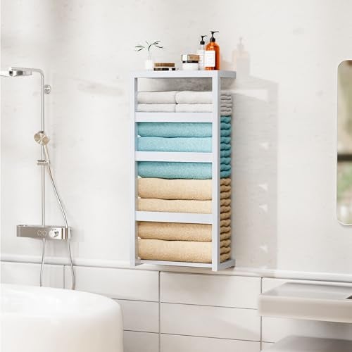 riteu Bamboo Wall Blanket Ladder, 4-Tier Towel Racks, Bamboo Bath Towel Racks for Bathroom Wall Mounted, Decorative Blanket, Quilt, Towel, Scarf Ladder Shelves for Bathroom, Living Room, Bedroom，White - Image 3