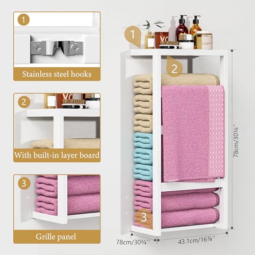 riteu Bamboo Wall Blanket Ladder, 4-Tier Towel Racks, Bamboo Bath Towel Racks for Bathroom Wall Mounted, Decorative Blanket, Quilt, Towel, Scarf Ladder Shelves for Bathroom, Living Room, Bedroom，White - Image 4