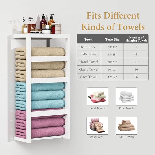 riteu Bamboo Wall Blanket Ladder, 4-Tier Towel Racks, Bamboo Bath Towel Racks for Bathroom Wall Mounted, Decorative Blanket, Quilt, Towel, Scarf Ladder Shelves for Bathroom, Living Room, Bedroom，White - Image 2