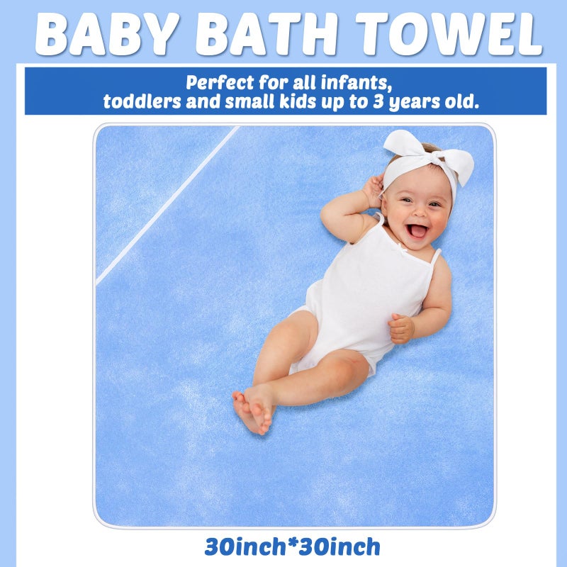 Chumia 6 Pack Baby Bath Towel Coral Fleece Soft Absorbent Newborn Hooded Towel for Kid 30 x 30 Inch Toddler Bath Blanket for Babies Infant Shower Gift(Blue) - Image 2