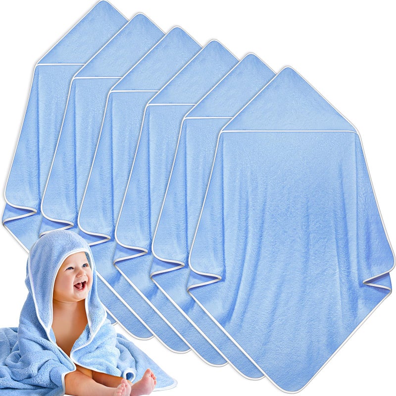 Chumia 6 Pack Baby Bath Towel Coral Fleece Soft Absorbent Newborn Hooded Towel for Kid 30 x 30 Inch Toddler Bath Blanket for Babies Infant Shower Gift(Blue) - Image 1