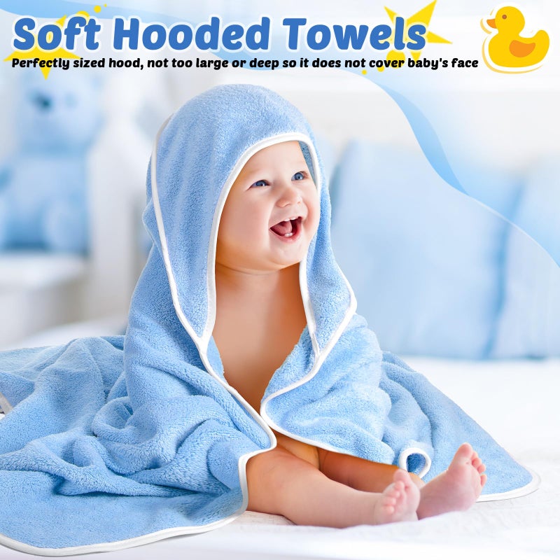 Chumia 6 Pack Baby Bath Towel Coral Fleece Soft Absorbent Newborn Hooded Towel for Kid 30 x 30 Inch Toddler Bath Blanket for Babies Infant Shower Gift(Blue) - Image 4