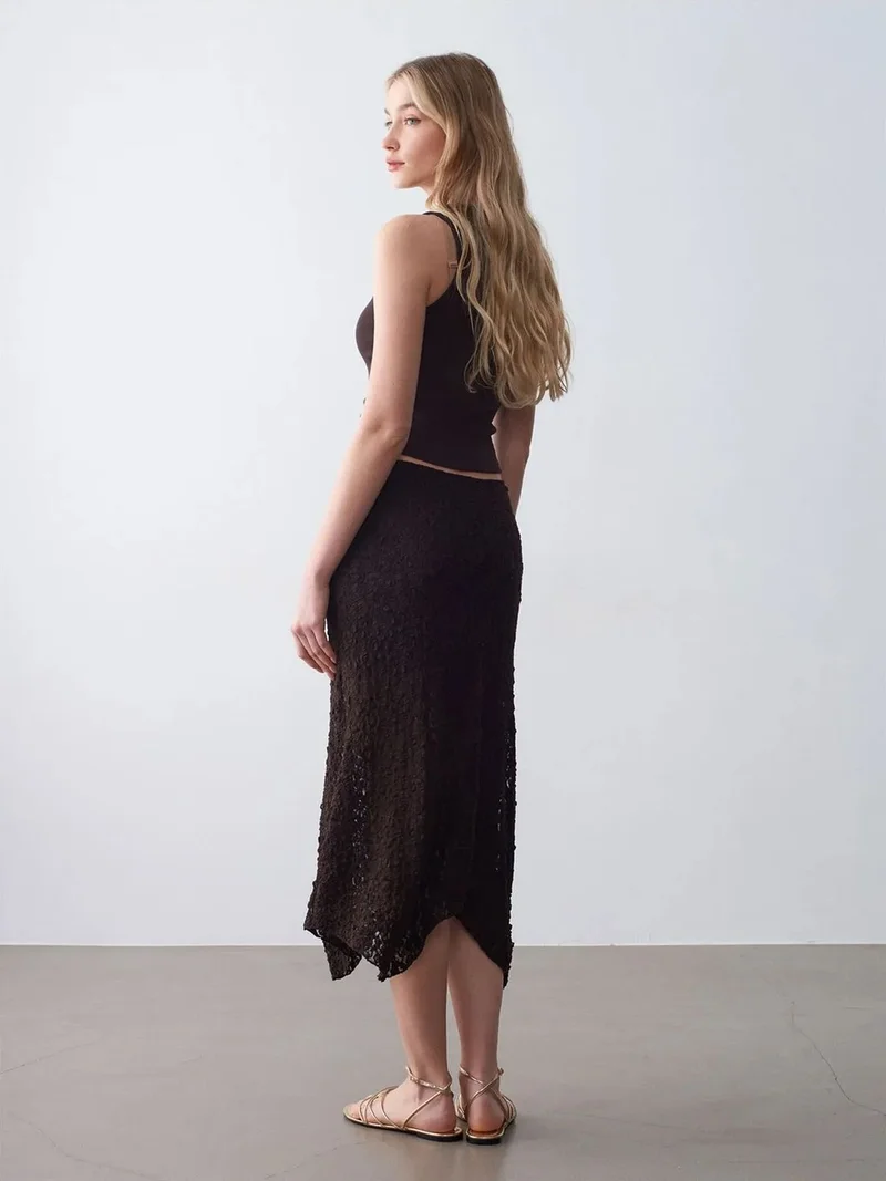 ديلفين DILVIN High-Waist Lace A-Line Midi Skirt