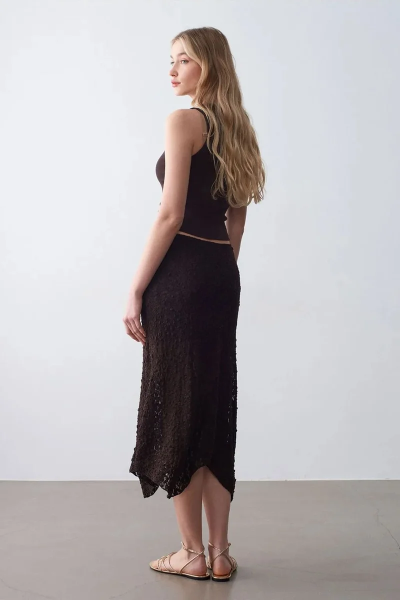 Dilvin Black DILVIN High-Waist Lace A-Line Midi Skirt for Women | Best Price UAE