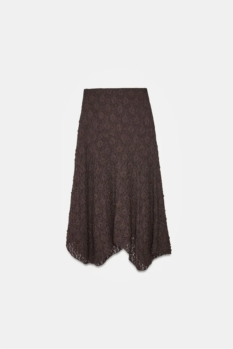 Dilvin Black DILVIN High-Waist Lace A-Line Midi Skirt for Women | Best Price UAE