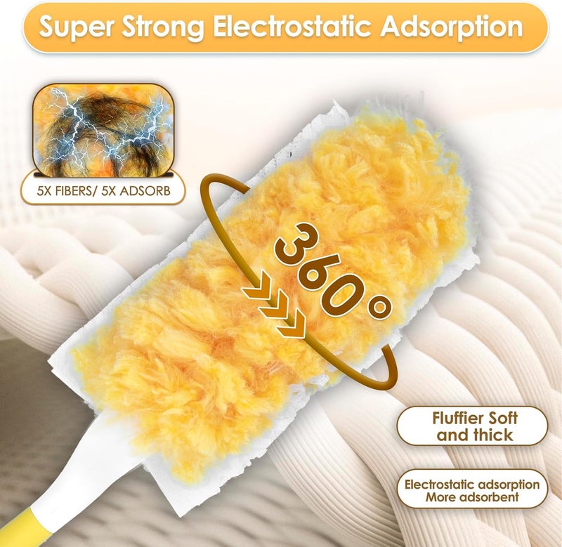 BRUVISH 50 Count Feather Duster Refills for Swiffer Dusters Handle, 360 Degree Multi-Surface Duster Refill Kit with 1 Extended Handle and 1 Short Handle, Disposable Dust Removal Brush Heads for Electronics - Image 3
