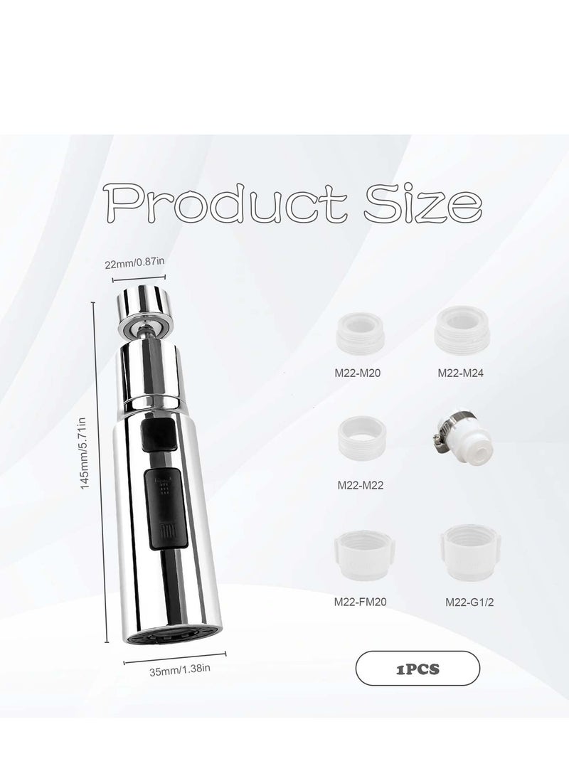 Excefore Kitchen Tap Spray Head, 360° Swivel Spout Tap Extender, Replacement Tap End Diffuser, FM22 M24 tap Attachment Sink Kitchen, 3 Modes Anti-Splash (Silver)  - Image 2