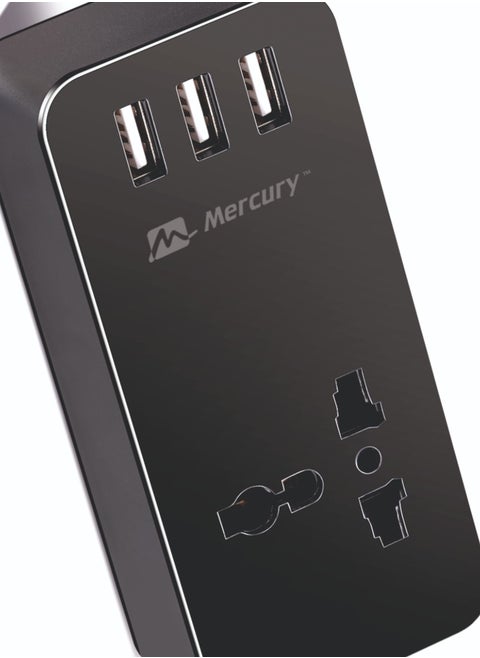Mercury 3-Port USB Power Strip, Black
