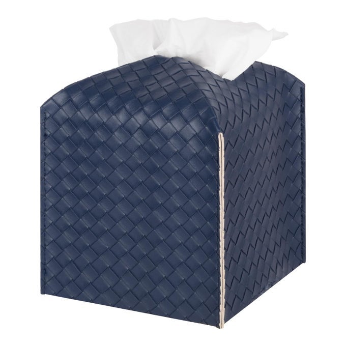 TISSUE BOX COVER PU LEATHER TISSUE HOLDER SQUARE FACIAL TISSUE CASE FACIAL PAPER ORGANIZER DISPENSER FOR BATHROOM VANITY COUNTERTOP TABLETOP CAR NAVY BLUE