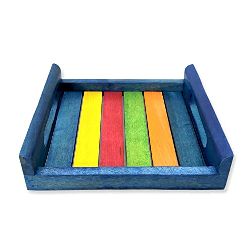 Hashcart Rosewood Tray for Serving - Food, Breakfast and Butler Tray with Handle (Blue, Standard) - Image 5