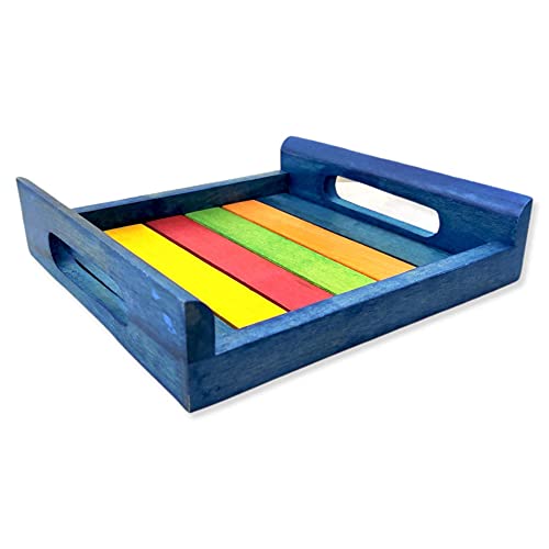 Hashcart Rosewood Tray for Serving - Food, Breakfast and Butler Tray with Handle (Blue, Standard) - Image 1