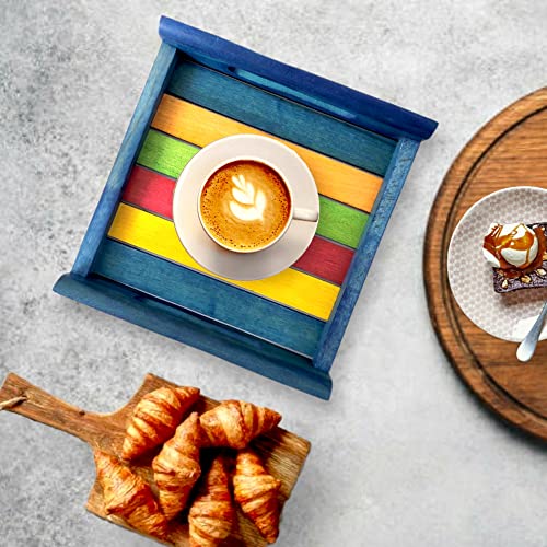 Hashcart Rosewood Tray for Serving - Food, Breakfast and Butler Tray with Handle (Blue, Standard) - Image 2