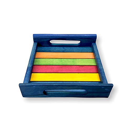 Hashcart Rosewood Tray for Serving - Food, Breakfast and Butler Tray with Handle (Blue, Standard) - Image 4