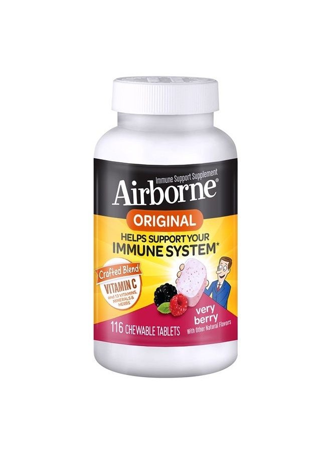 Airborne 1000mg Vitamin C with Zinc, Immune Support Supplement with Powerful Antioxidants Vitamins A C & E - 116 Chewable Tablets, Very Berry Flavor  - Image 1