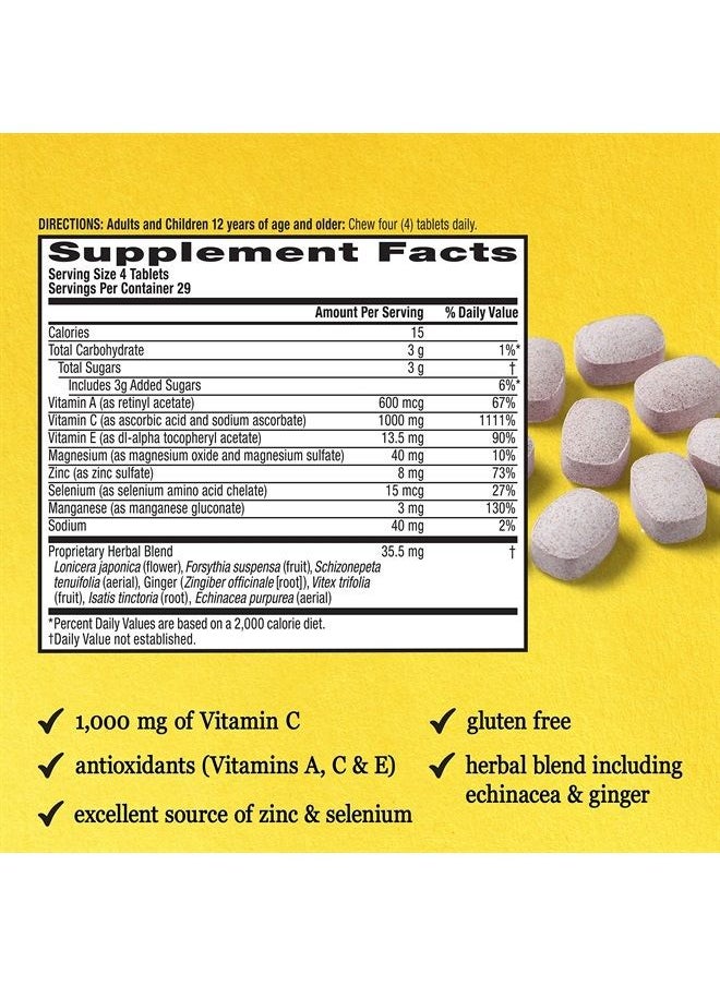 Airborne 1000mg Vitamin C with Zinc, Immune Support Supplement with Powerful Antioxidants Vitamins A C & E - 116 Chewable Tablets, Very Berry Flavor  - Image 3