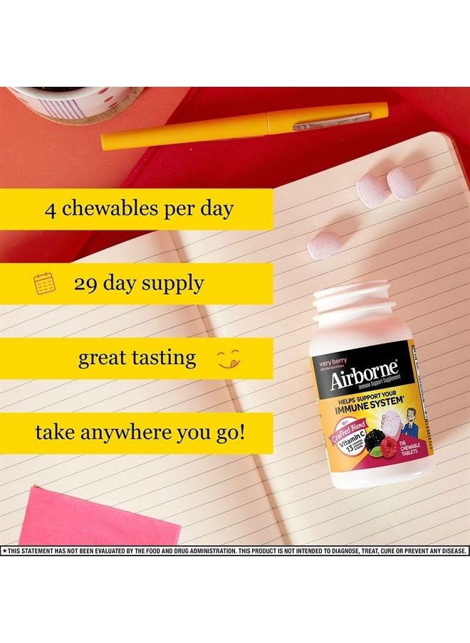 Airborne 1000mg Vitamin C with Zinc, Immune Support Supplement with Powerful Antioxidants Vitamins A C & E - 116 Chewable Tablets, Very Berry Flavor  - Image 4