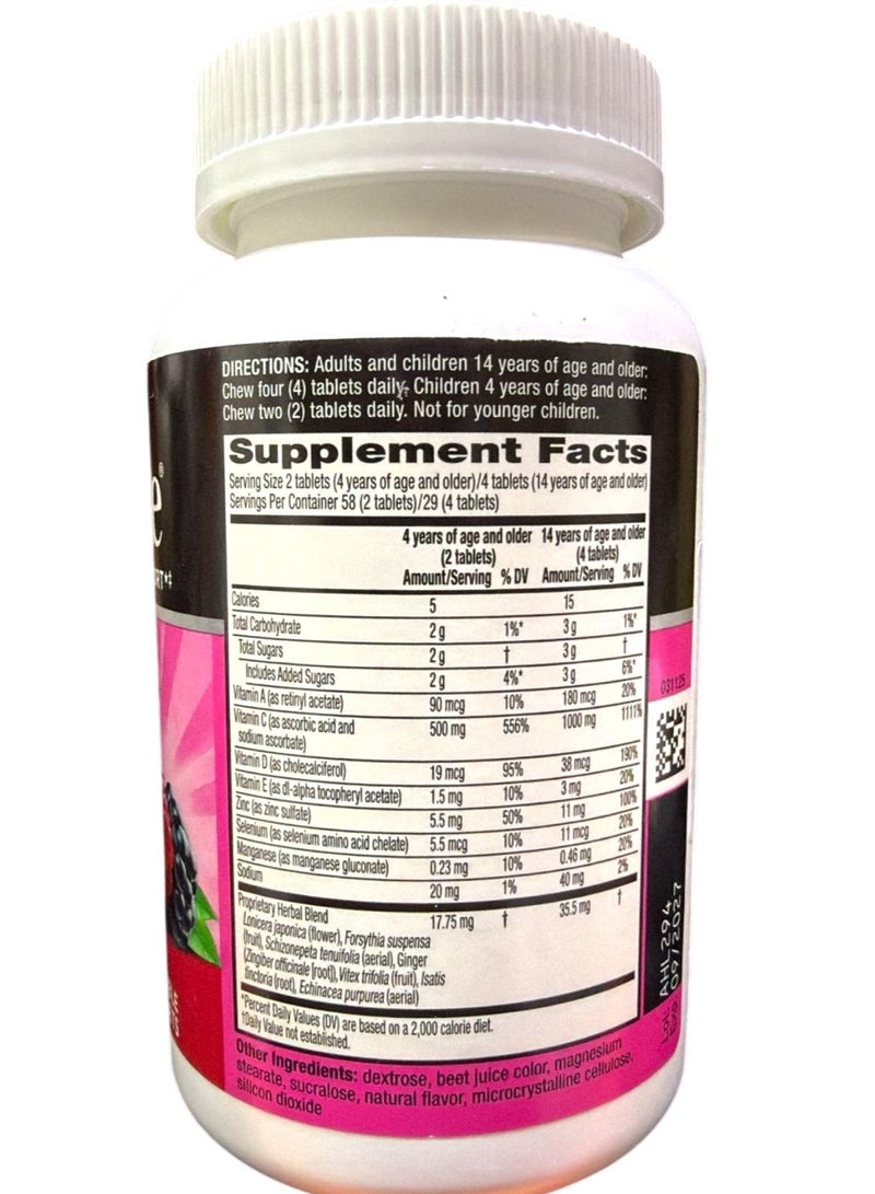 Airborne 1000mg Vitamin C with Zinc, Immune Support Supplement with Powerful Antioxidants Vitamins A C & E - 116 Chewable Tablets, Very Berry Flavor .(Packaging May Vary) - Image 2
