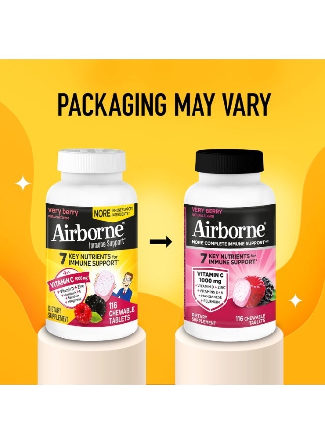 Airborne 1000mg Vitamin C with Zinc, Immune Support Supplement with Powerful Antioxidants Vitamins A C & E - 116 Chewable Tablets, Very Berry Flavor .(Packaging May Vary) - Image 3