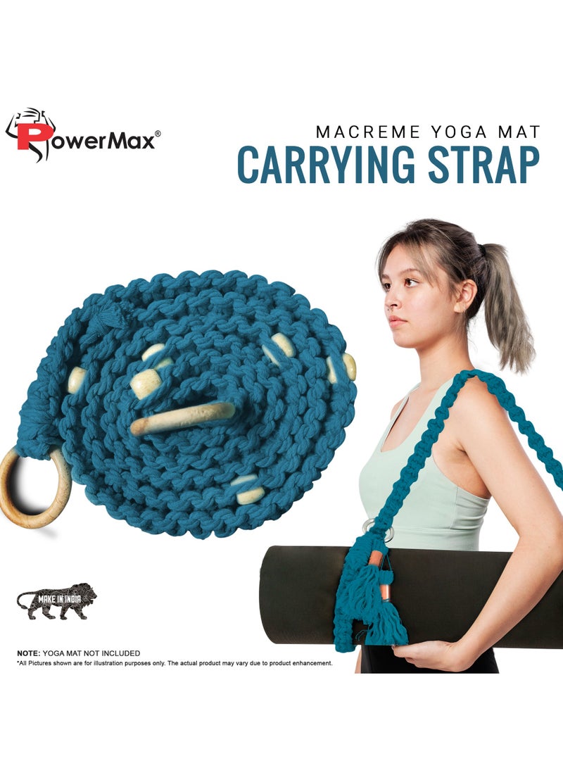 PowerMax Fitness PowerMax Fitness 100% Cotton Macramé Boho style Hand Woven Yoga Mat Carrying Strap, Multi-Purpose Strap/Carrier for Your Yoga Mat, Exercise Mat and beach blanket - Image 2