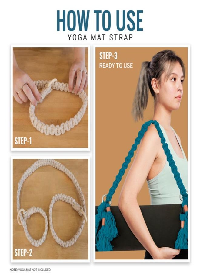 PowerMax Fitness PowerMax Fitness 100% Cotton Macramé Boho style Hand Woven Yoga Mat Carrying Strap, Multi-Purpose Strap/Carrier for Your Yoga Mat, Exercise Mat and beach blanket  - Image 4