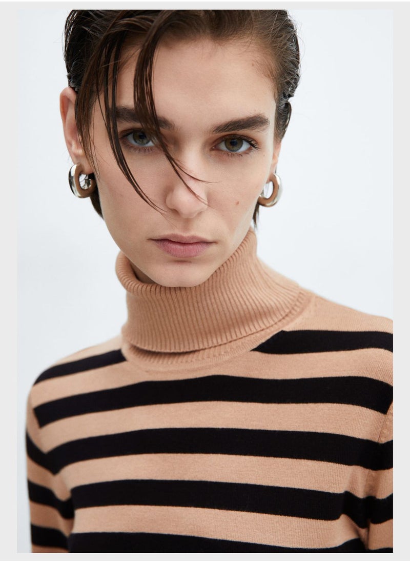 MANGO - Turtle Neck Strip Sweater - Image 1