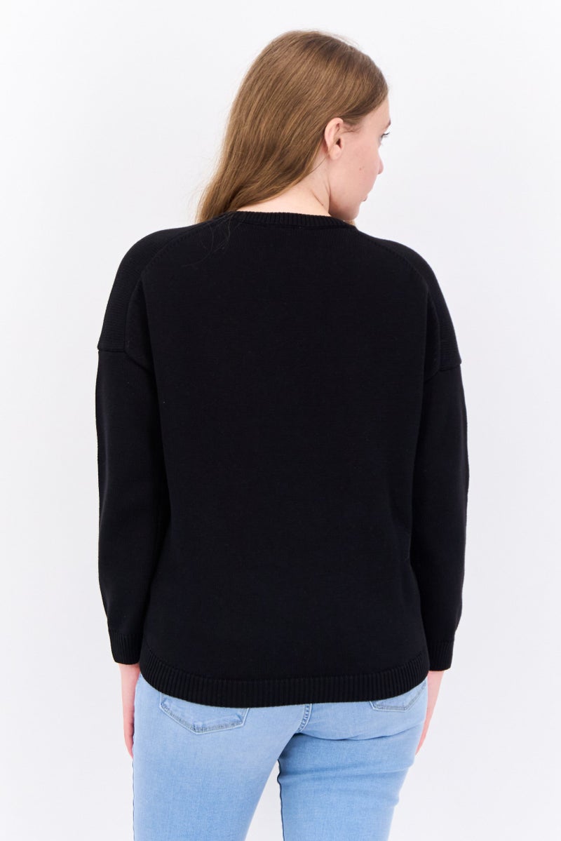 Lyle & Scott Women Crew Neck Embroidered Logo Sweater, Black - Image 3